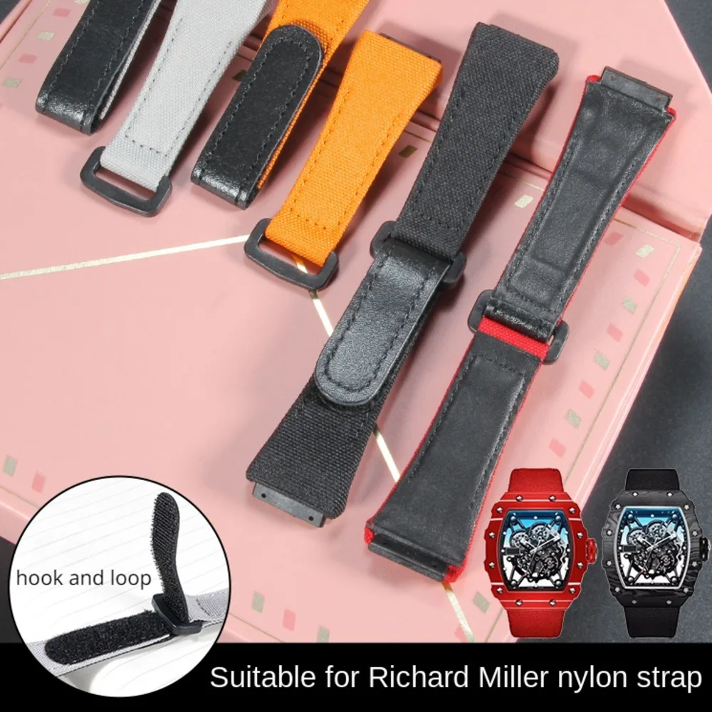 

Nylon canvas watch belt for Richard Mille RM50 53 11 Series Geya hook and loop Convenient Leather Strap 25mm