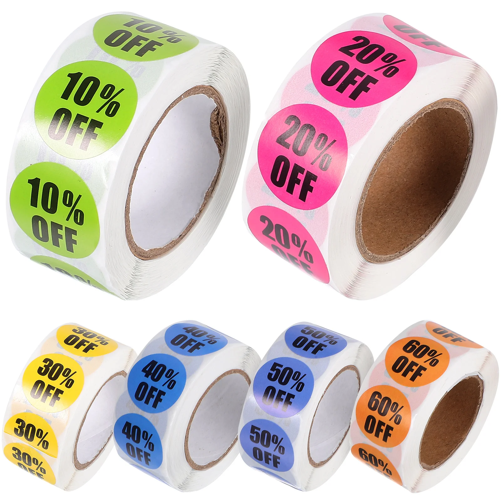 

6 Rolls Labels Discount Stickers Price for Small Business Retail Store Tags Round Circle Percent off Decals Coated Paper