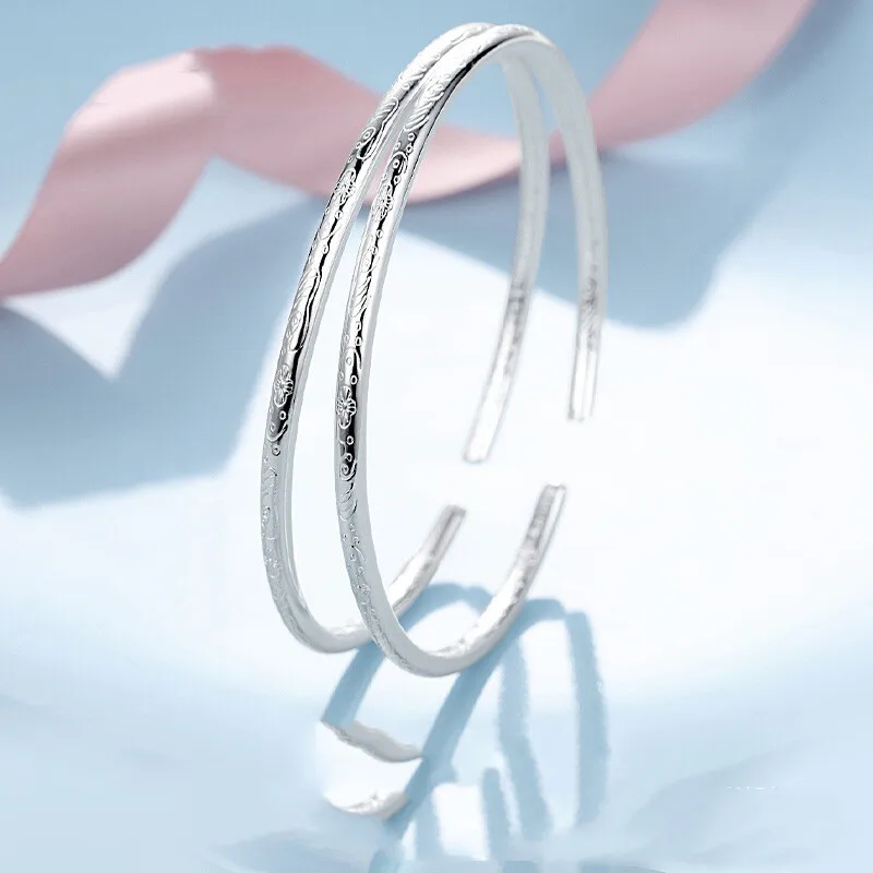 

Factory Outlet Fashion S999 Silver Jewelry, Boho Bracelet Opening Luxury Silver Carving Bangles Gift Wholesale