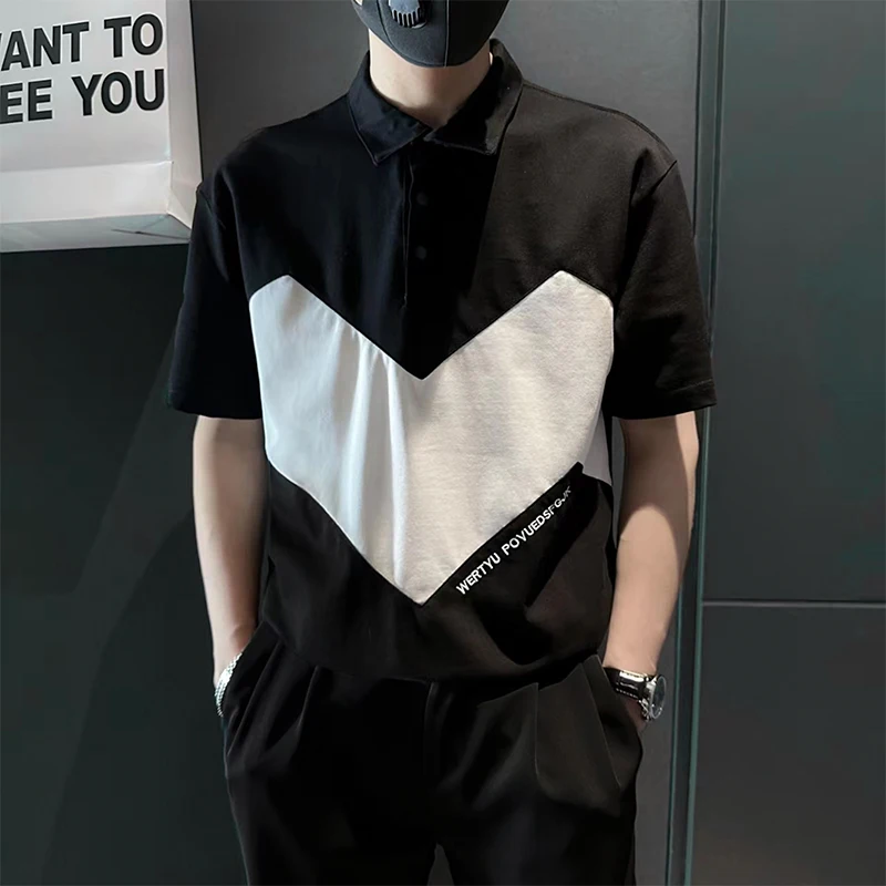 

New Trend Splicing Color Contrast Short-sleeved Polo Shirt Men's Design Sense Half-sleeved T-shirt Comfortable Yet Intimate