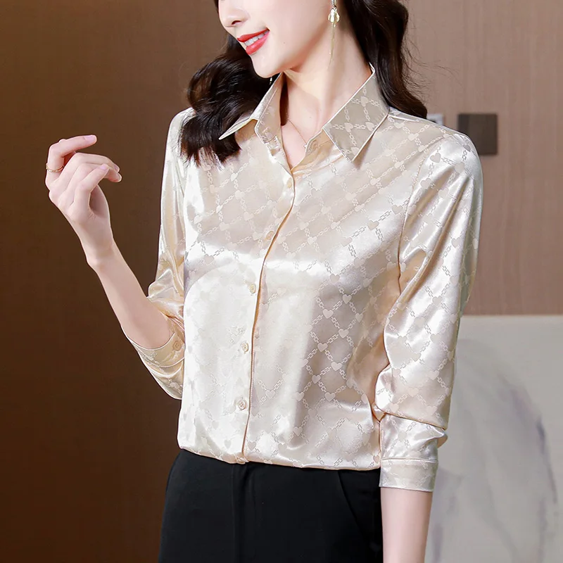 

Блузка Женская атласная с длинным рукавом, шелковая винтажная Свободная рубашка с цветочным принтом, модный топ, весна-лето 2023