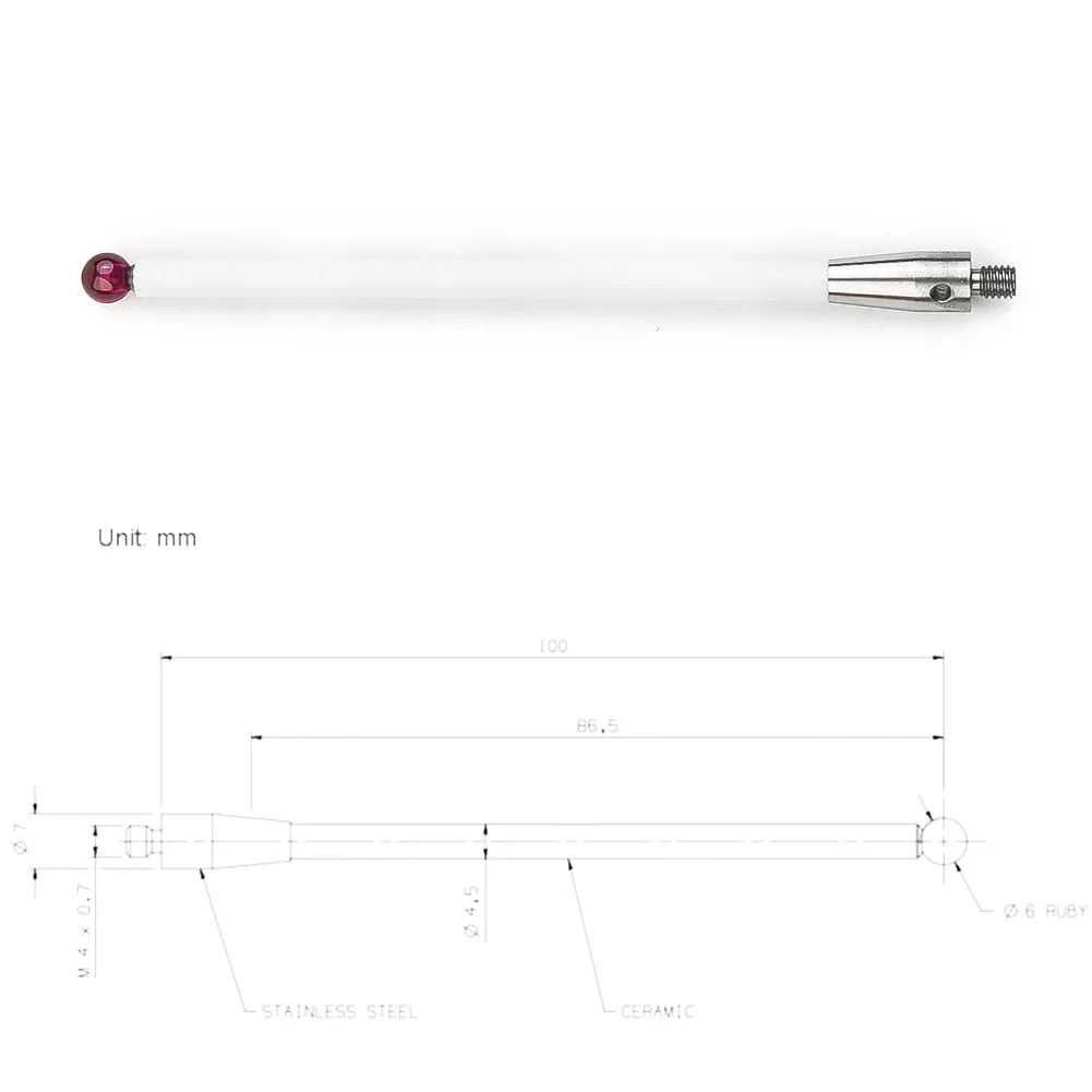 CMM Touch Probe Stylus 6mm Rubine Ball CNC Tip Ceramic Shaft A-5000-3712 100mm Tool Accessories
CMM Touch Probe Stylus 6mm Rubine Ball CNC Tip Ceramic Shaft A-5000-3712 100mm Tool Accessories