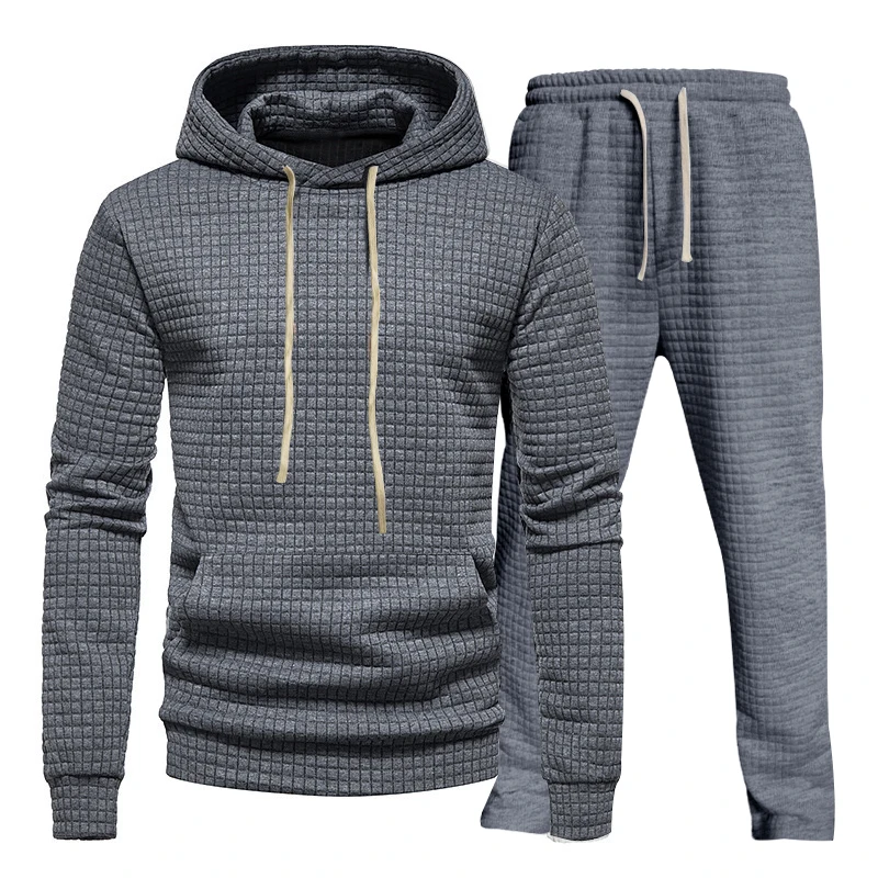 

2023 Men's New Fashion Gien Check Long Sleeve Splicing Hoodies Sportswear Pullover Two Jogging Suit Men