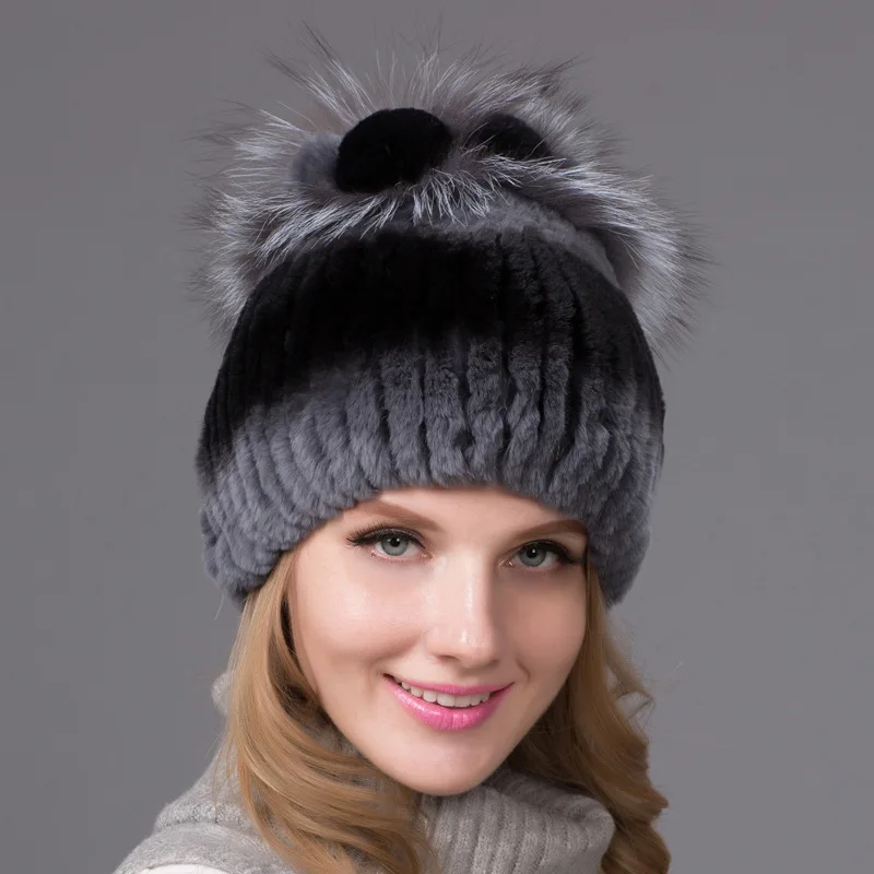 

Otter Rabbit Fur Real Fur Knitted Hat for Autumn and Winter Warmth Ear Protection Hat Fox Fur Woven Hat