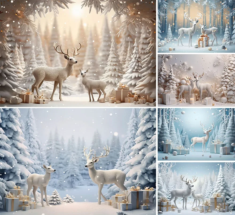 

Mehofond Photography Background Winter Christmas Deer Forest Tree Snow Gift Xmas Kid Family Portrait Decor Backdrop Photo Studio