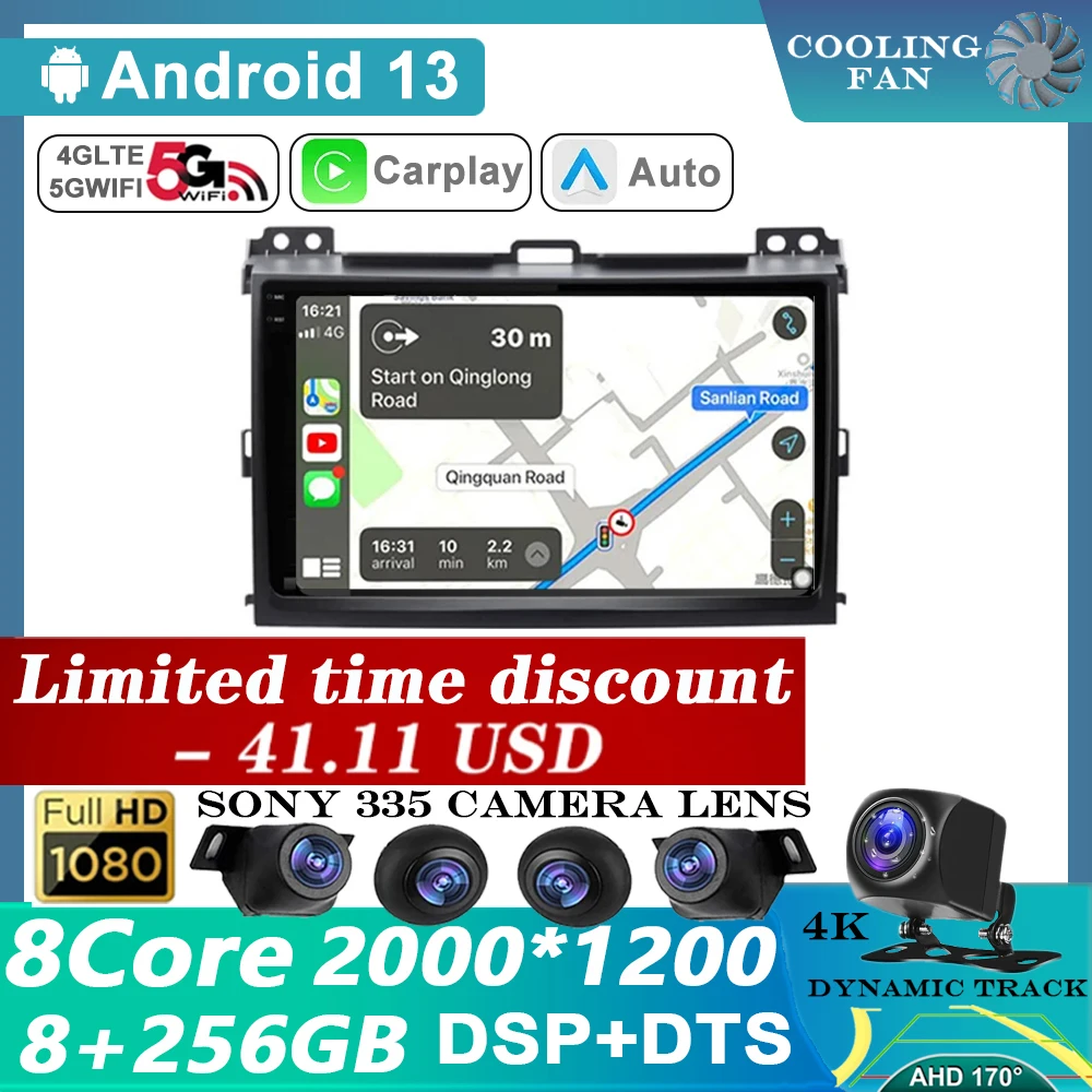 

For Toyota Land Cruiser Prado 120 Lexus GX470 GPS Car Radio Multimedia Video Player Autoradio DSP 4G WIFI Android Navigation
