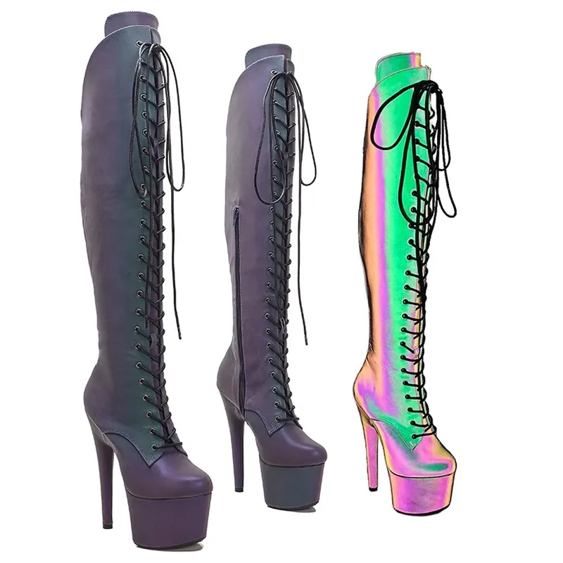 

Women's 17CM/7Inches PU Upper High Heel Platform Thigh High Boots Closed Toe Pole Dance Boots 098