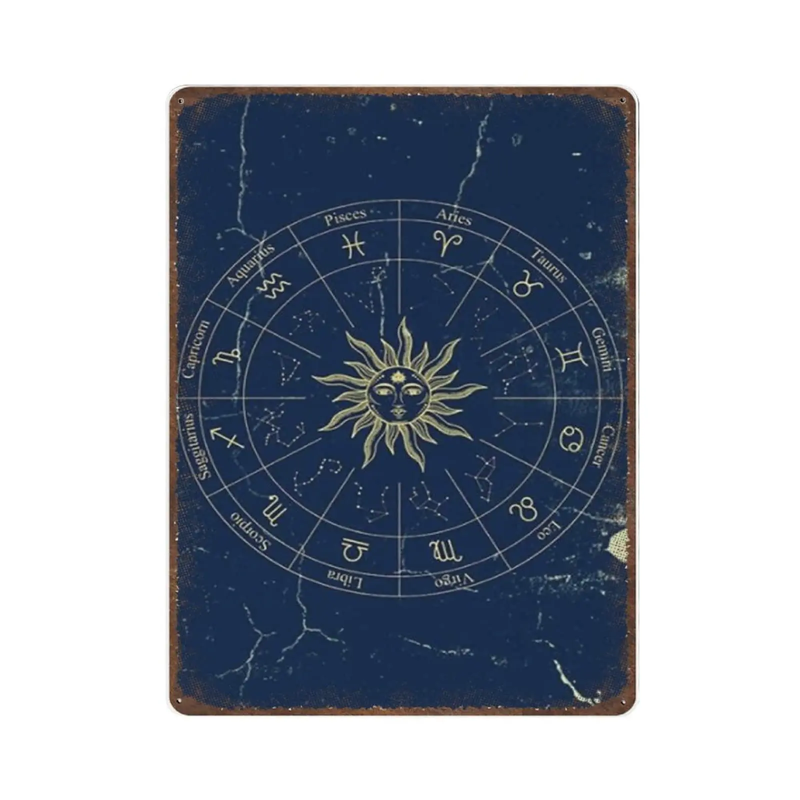 

Retro Durable Thick Metal Sign,Zodiac Wheel Tin Sign, Constellations Chart,12 Astrology Zodiac Signs,Vintage Wall Decor，Novelty