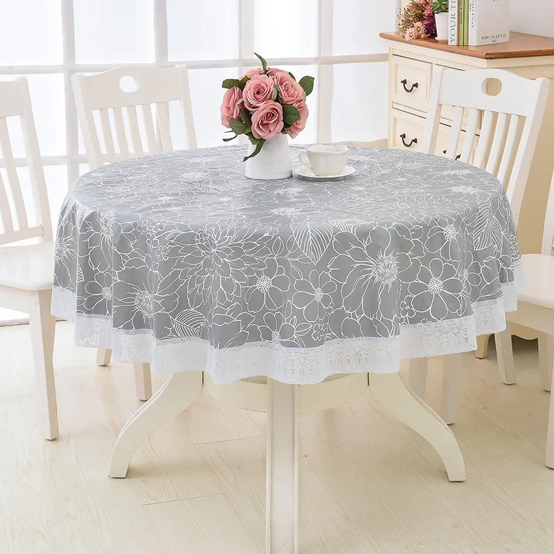 

Flower Pattern Round Table Cloth, Pastoral PVC Plastic Fabric Table Cover, Oilproof and Waterproof Kitchen Tablecloth