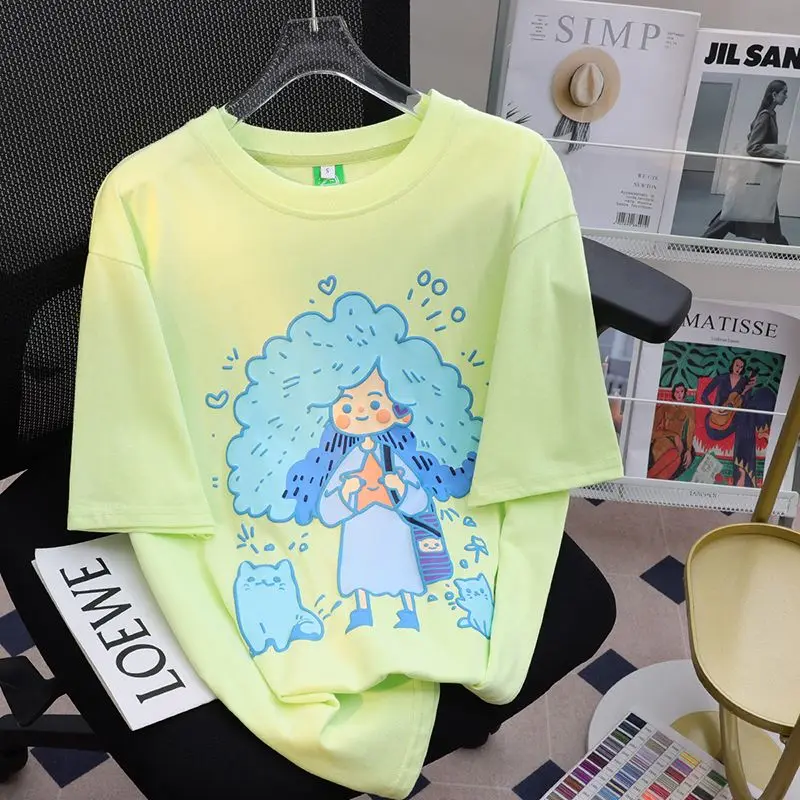 Summer new pure cotton t-shirt women short sleeved cartoon dopamine design loose student large size half sleeved tops T-shirt
Summer new pure cotton t-shirt women short sleeved cartoon dopamine design loose student large size half sleeved tops T-shirt