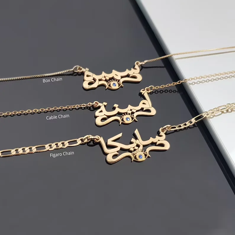 

Custom Arabic Name Devil's Eye Necklace Personalized Stainless Steel Birthstone Diamond Pendant Birthday Gift For Women