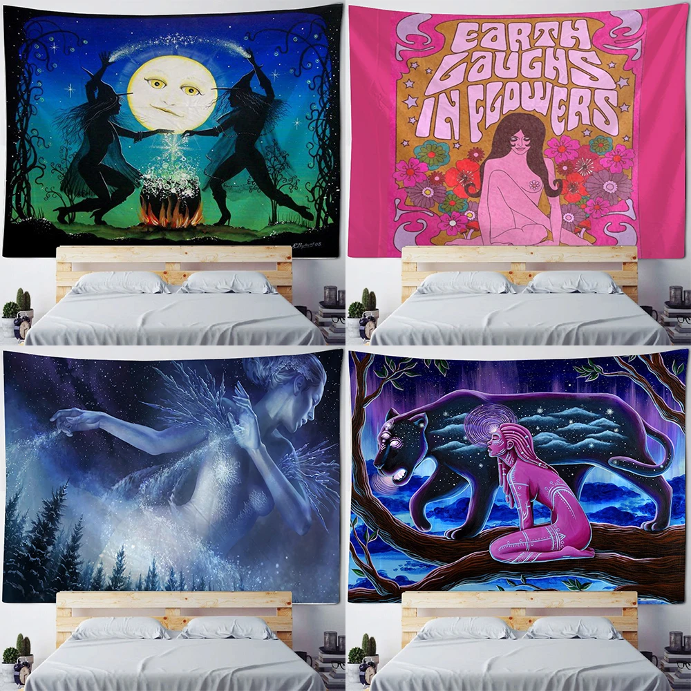 

Customizable Body Art Aesthetic Wall Hanging Bedroom Dorm Home Decor Psychedelic Mushrooms Abstract Nude Girls Tapestry