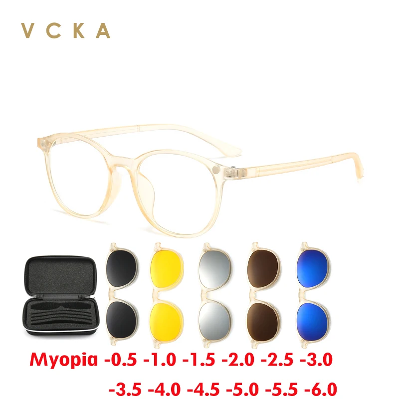 Женские и мужские очки для близорукости VCKA, солнцезащитные очки 6 в 1 с магнитной застежкой, прозрачные круглые поляризационные очки по рецепту,-0,5 ~-6,0
Женские и мужские очки для близорукости VCKA, солнцезащитные очки 6 в 1 с магнитной застежкой, прозрачные круглые поляризационные очки по рецепту,-0,5 ~-6,0