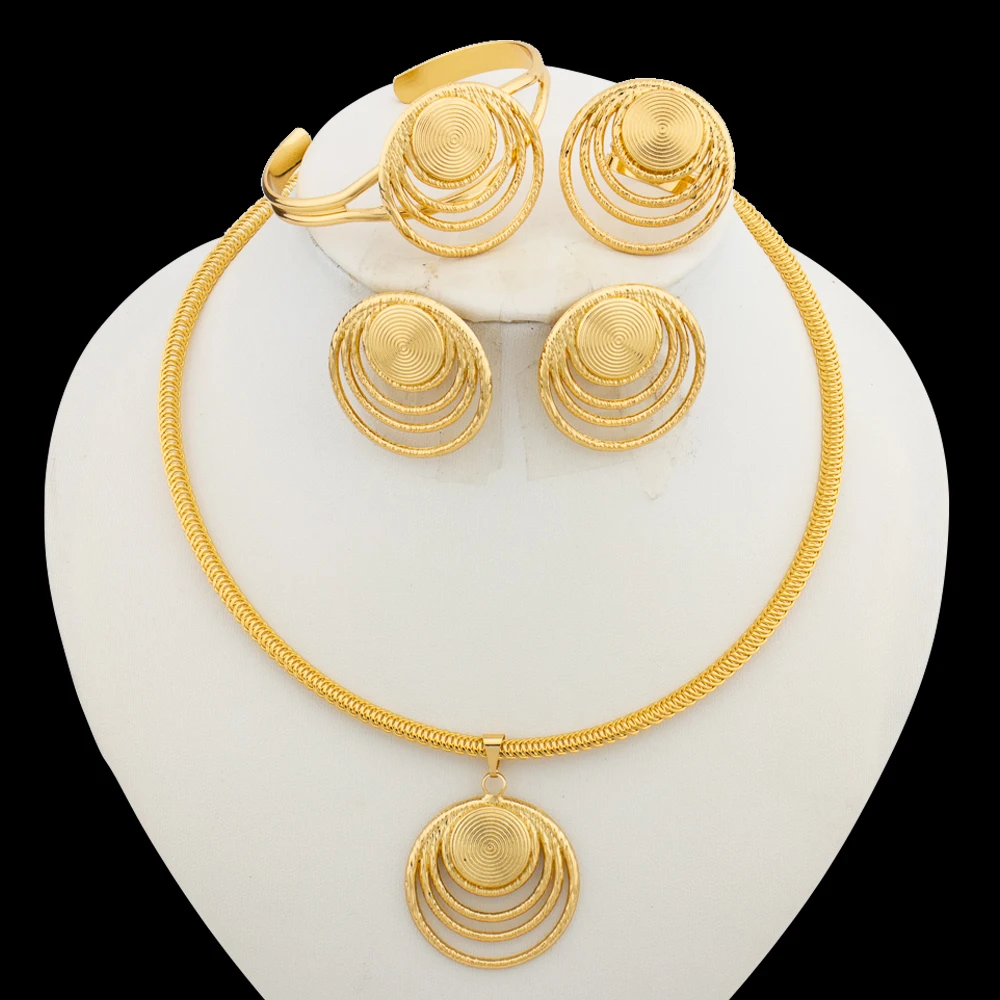 Stylish Earrings and Necklace Jewelry Set for Ladies Hollow Out Design Earrings Pendant and Bangle Ring Set for Wedding Party 
Stylish Earrings and Necklace Jewelry Set for Ladies Hollow Out Design Earrings Pendant and Bangle Ring Set for Wedding Party