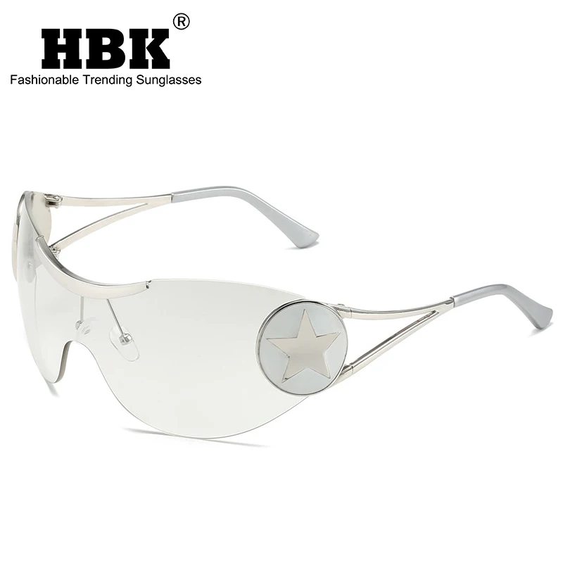 

HBK 2023 New One Piece Y2K Women Sunglasses Steampunk Goggle Men Star frame Sun Glasses Female Fashion UV400 Shades Eyewear