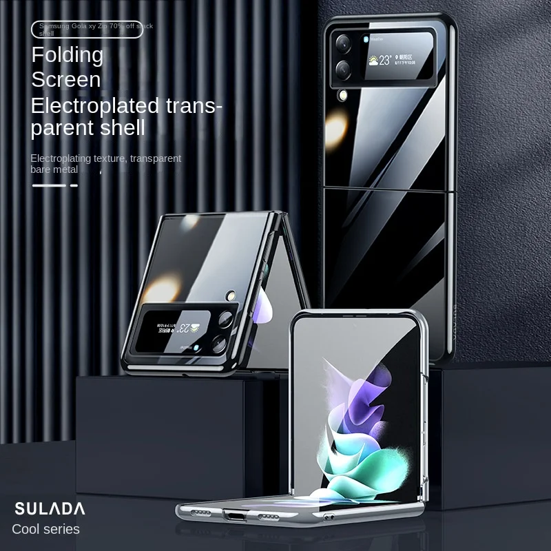 

Electroplating Transparent Phone Case for Samsung Galaxy Z Flip 5 4 3 Flip5 Flip4 Flip3 5G Clear Shockproof Anti-drop Hard Cover