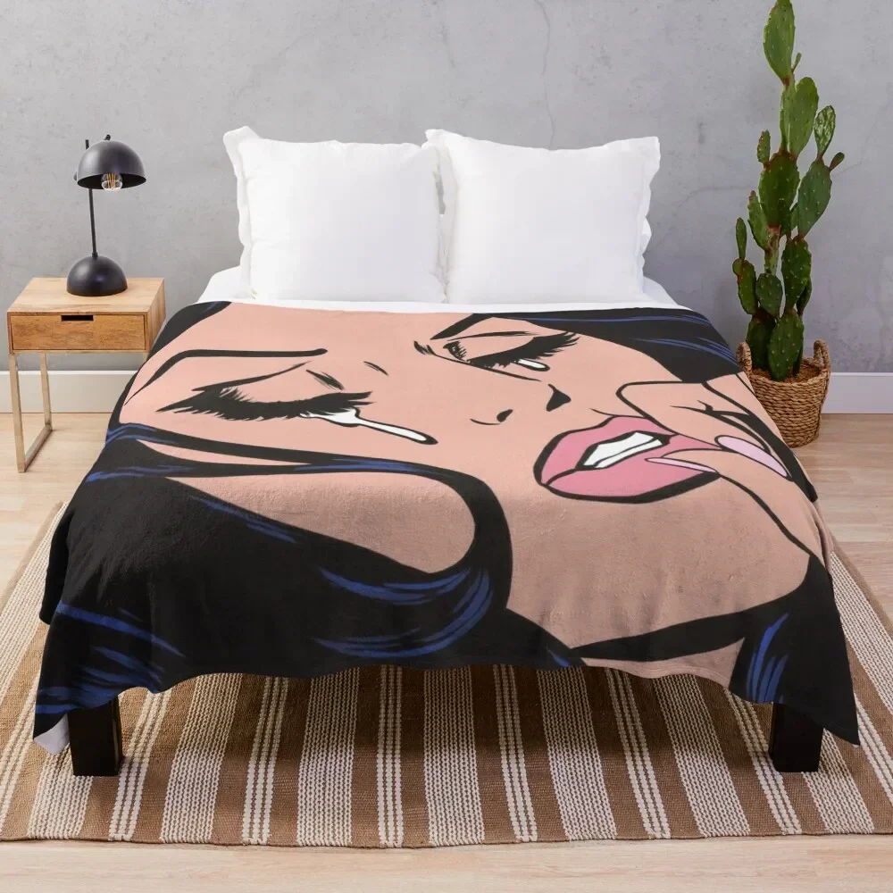 

Black Hair Crying Comic Girl Throw Blanket Thins Soft Beds Soft Plaid Hairy Blankets