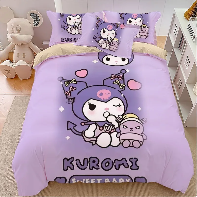 

Новинка Sanrio Kuromi My melody мультяшный анимационный Детский комплект из четырех частей из чистого хлопка простыня и пододеяльник комплект из трех предметов