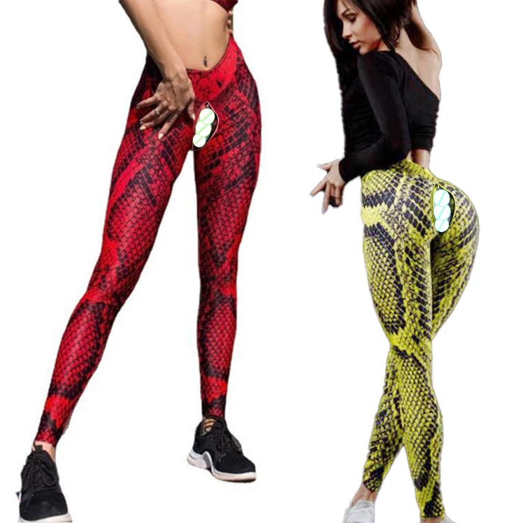 

Open Crotch Outdoor Sex Erotic Pants Women Yoga Leggings Push Up Print Peach Hip Gym Python Pattern High Waist Tight Trousers