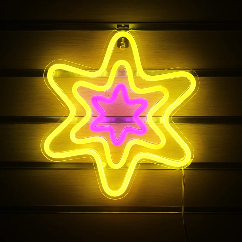 

Wanxing Hexagonal Star Shaped LED Neon Light Wall Neon Sign For Xmas Gift Party Wedding Shop Kids Kawaii Room Decor USB Power