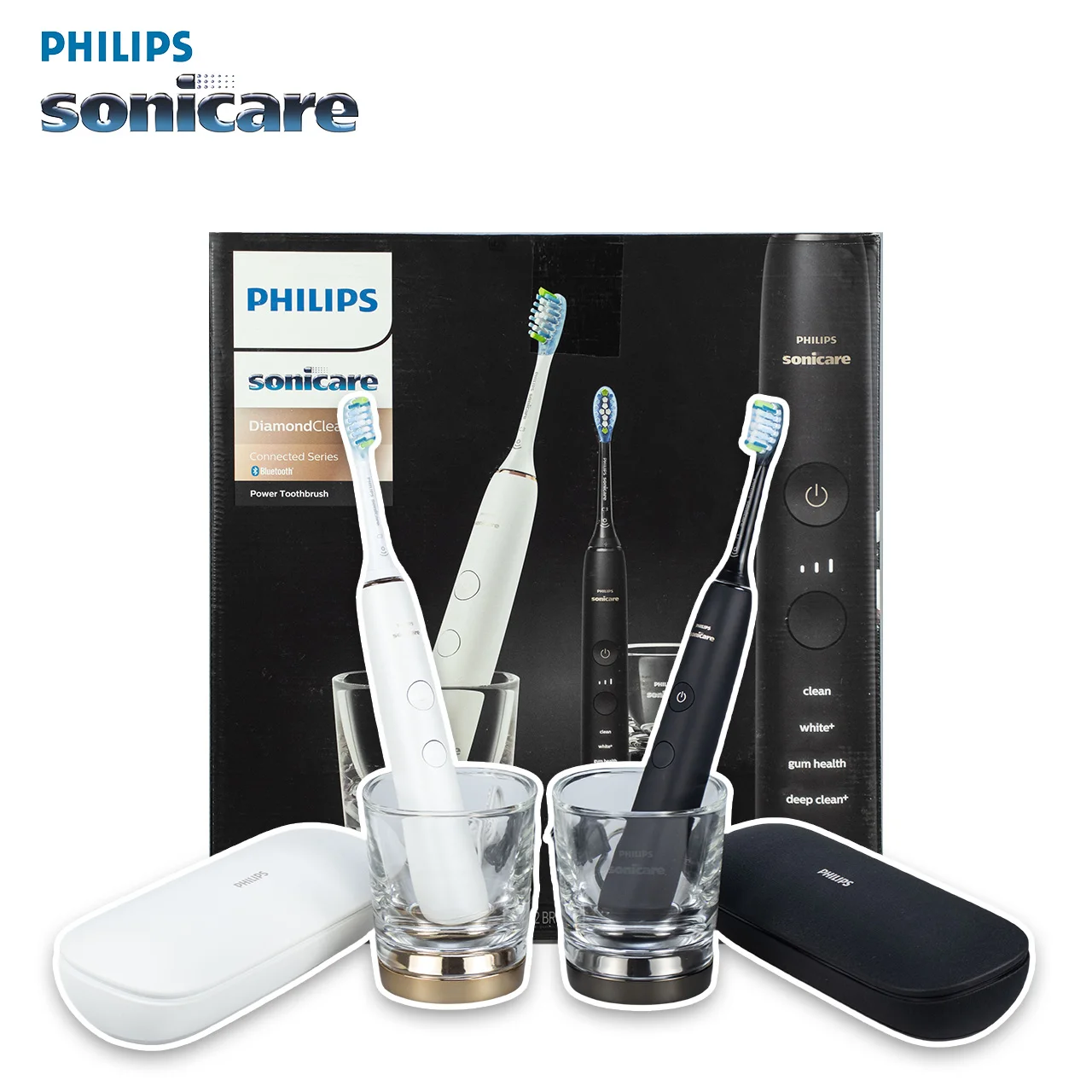 

Электрическая зубная щетка Philips Sonicare DiamondClean HX9913 с 2 ручками, перезаряжаемая Сменная головка Philips, для взрослых, черная, белая