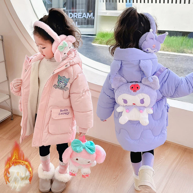 

Winter Cotton Clothing Sanrio Kuromi Kawaii Cute Cartoon Anime Children's Plush Thickening Warm Casual Cotton Coat Girls Gifts