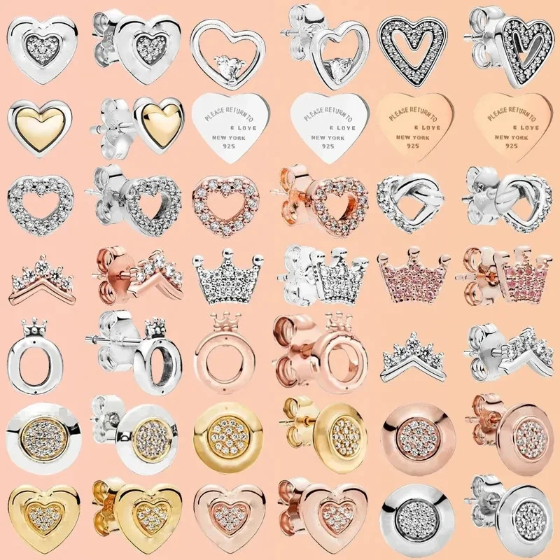 

New Hot Selling S925 Pure Silver Rose Gold Crown Love Plate Logo Women's Earrings Wedding Gift High Quality Fashion Charm Jewelr