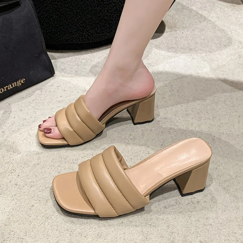 

New High Heels Women Slippers Shoes 2024 Open Toe Dress Sandals Shoes Fashion Summer Slingback Flip Flops Chunky Pumps Female