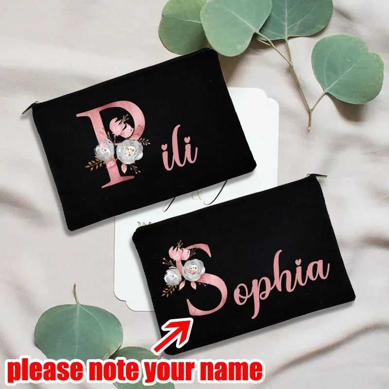 

Personalized Custom Initial Name Makeup Bag Make Up Bags Cosmetic Case Bridal Shower Gift Canvas Toiletry Organizer Bridesmaid