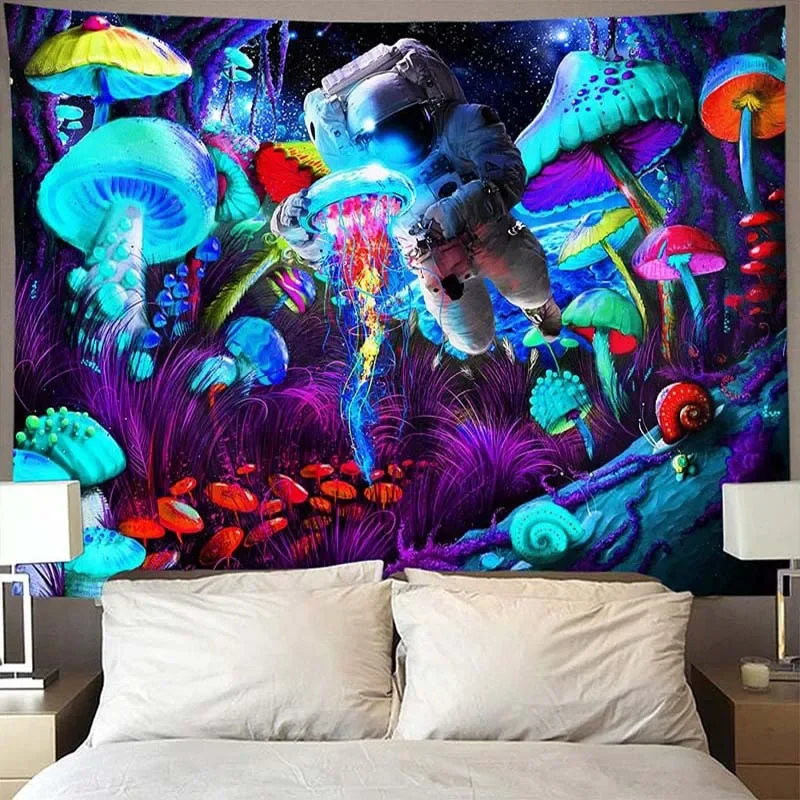 

Psychedelic Fluorescent Skull Eyes Laser Tapestry Wall Hanging Luminous Background Home Living Room Beautiful Decoration