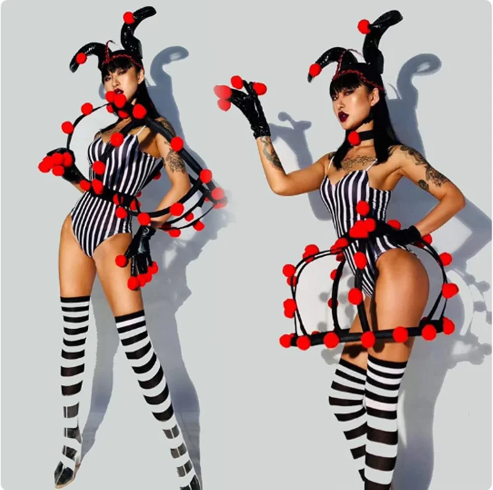 Nightclub Gogo Dance Costume Clown Striped Bodysuit Singer Stage Wear Rave Outfit Drag Queen Clothes Festival Clothing
Nightclub Gogo Dance Costume Clown Striped Bodysuit Singer Stage Wear Rave Outfit Drag Queen Clothes Festival Clothing