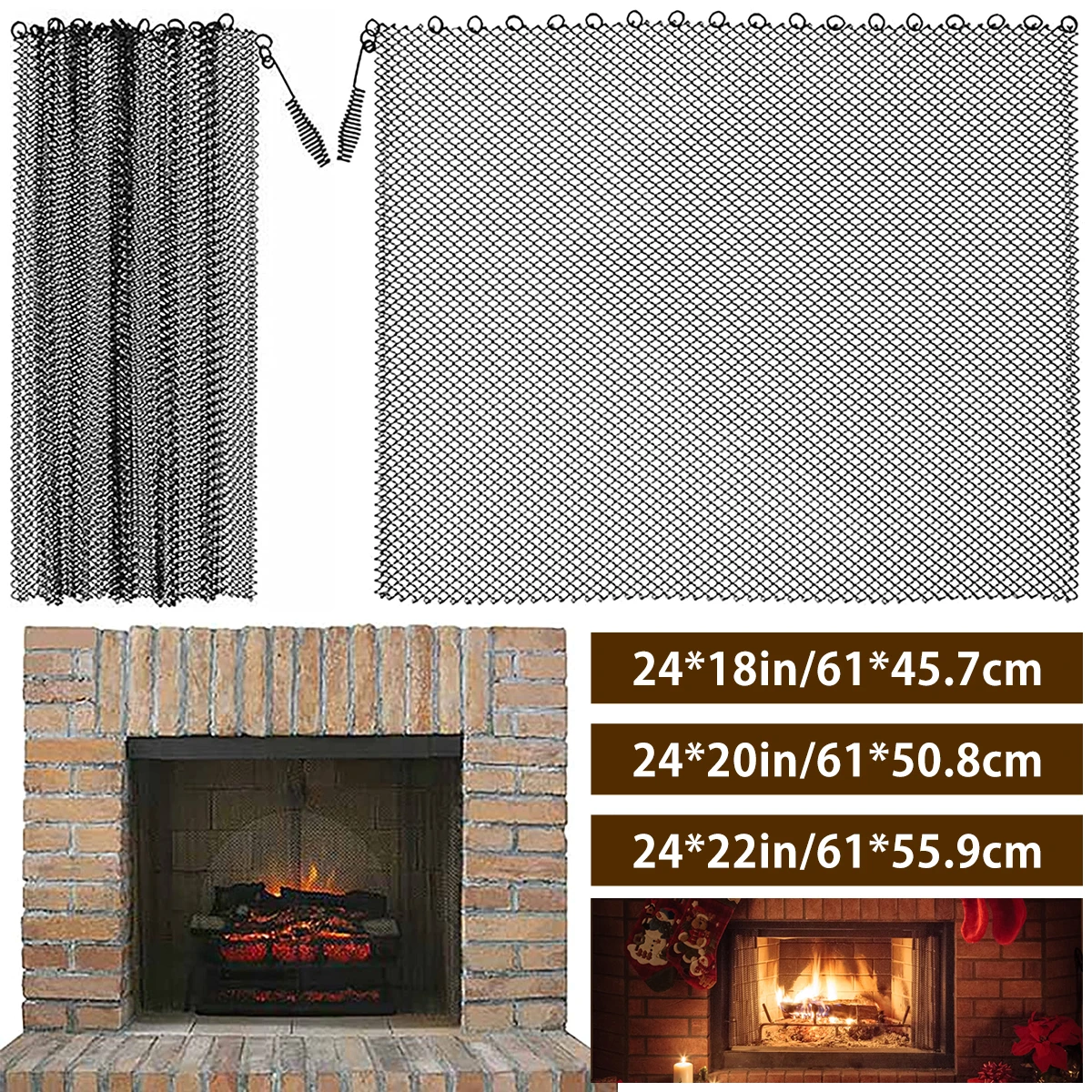 

2Pcs Fireplace Mesh Screen Curtain Heat Resistant Fireplace Spark Guard Curtain Sturdy Spark Guard Mesh Gate Metal Fire Screen