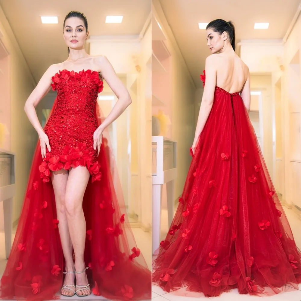 

Saudi Arabia Prom Dress Evening Sequin Draped Pleat Applique Christmas A-line Strapless Bespoke Occasion Gown Long Dresses