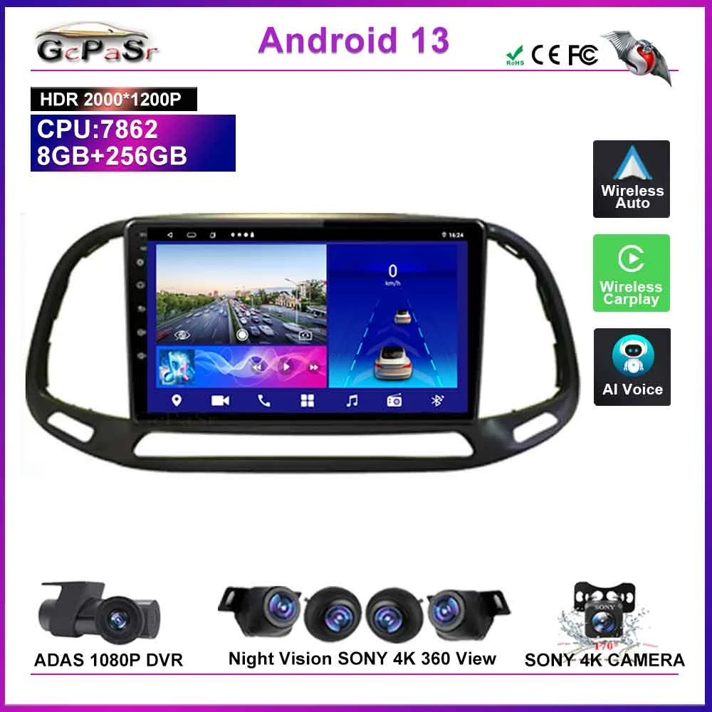 

Android 13 Auto For Fiat Doblo 2015 - 2020 Car Radio Multimedia Video Player Navigation NO 2Din DVD 5G WiFi BT QLED Screen