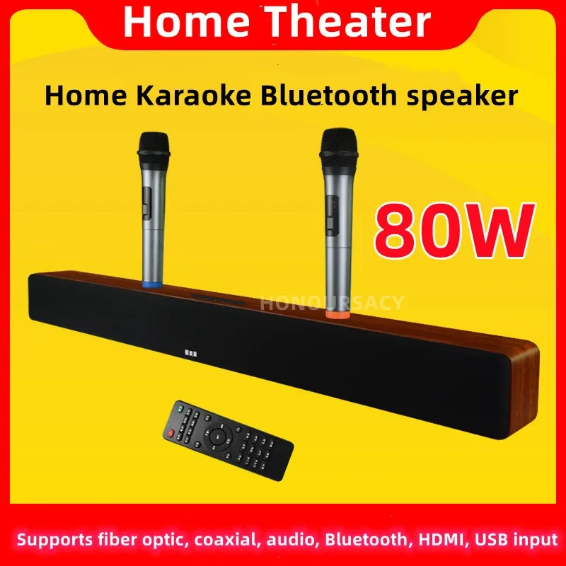 

80W TV Soundbar Home Theater Wireless Microphone High Power Echo Wall Stereo Subwoofer KTV Singing Karaoke Bluetooth Speaker Set