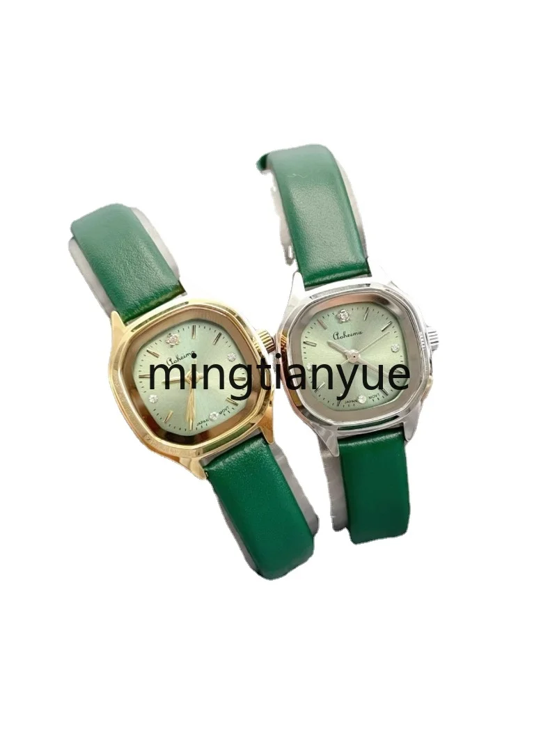 

Light Luxury All Copper Cowhide Imported Movement Apple Green Retro Artistic Female Student Waterproof Quartz Watch