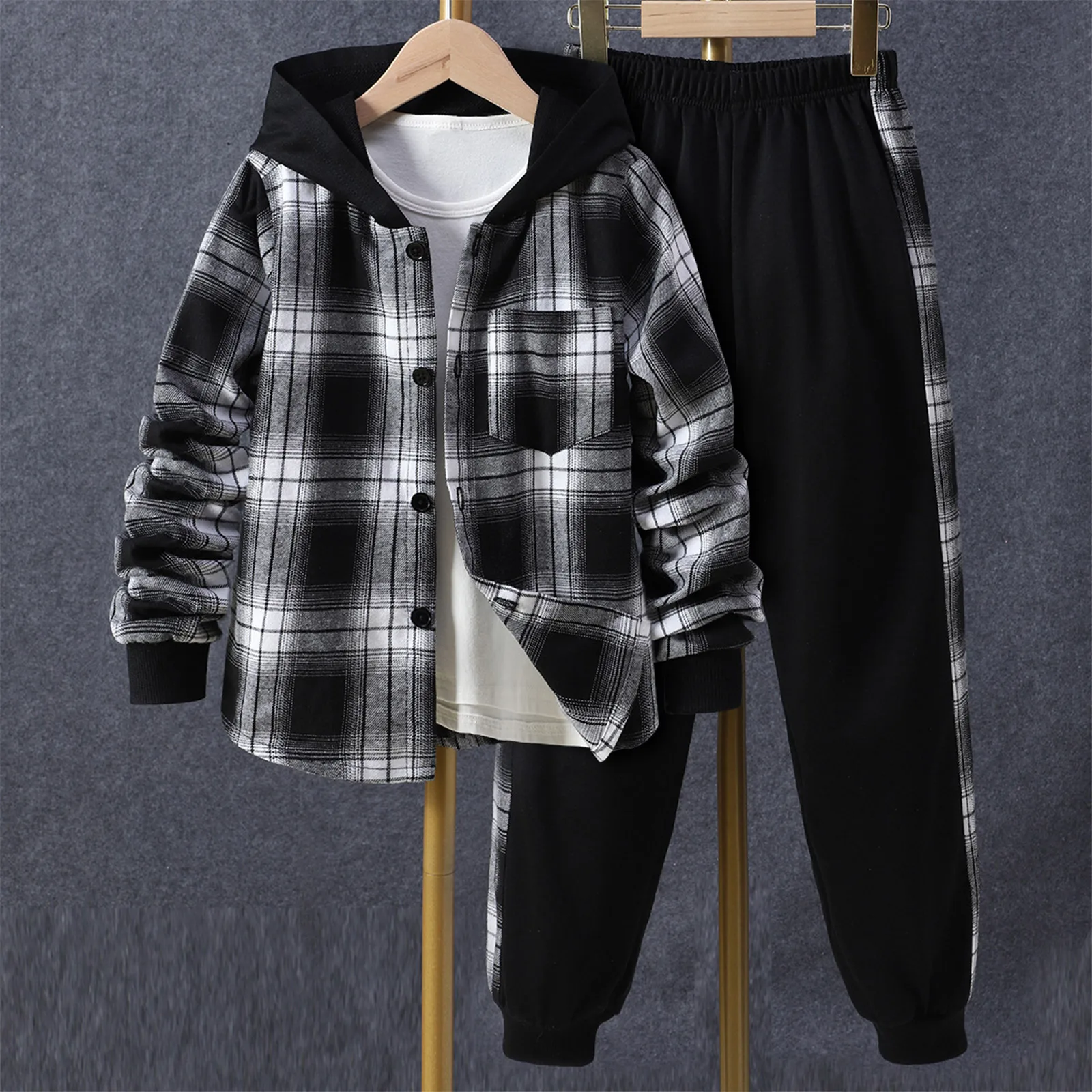Baby Boys Long Sleeve Hoodie Style Plaid Print Button Closure Outerwear with Soft Elastic Waistband Long Pants Casual Daily Wear
Baby Boys Long Sleeve Hoodie Style Plaid Print Button Closure Outerwear with Soft Elastic Waistband Long Pants Casual Daily Wear