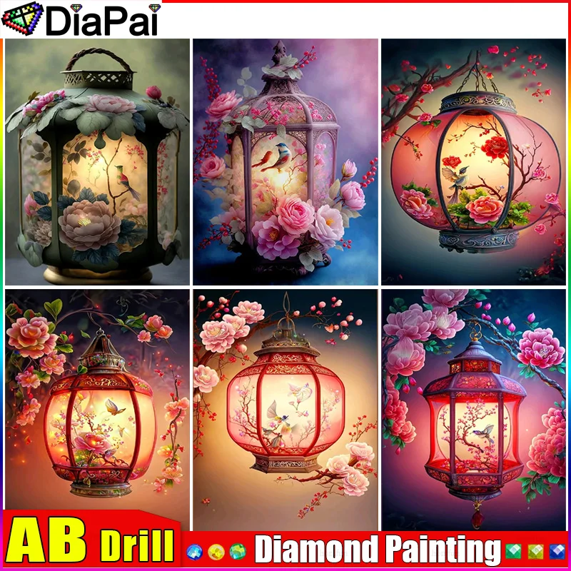 Квадратная/круглая Алмазная картина DIAPAI AB 5D «сделай сам», вышивка крестиком «фонарь, цветок, птица, бабочка», полная фотография