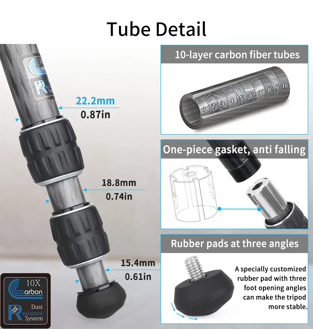 10-Layer Carbon Fiber Mini Tripod,Compact Portable Desktop Tabletop Tripod for Digital DSLR, DV Video, Load 10kg 9 10-Layer Carbon Fiber Mini Tripod,Compact Portable Desktop Tabletop Tripod for Digital DSLR, DV Video, Load 10kg 3