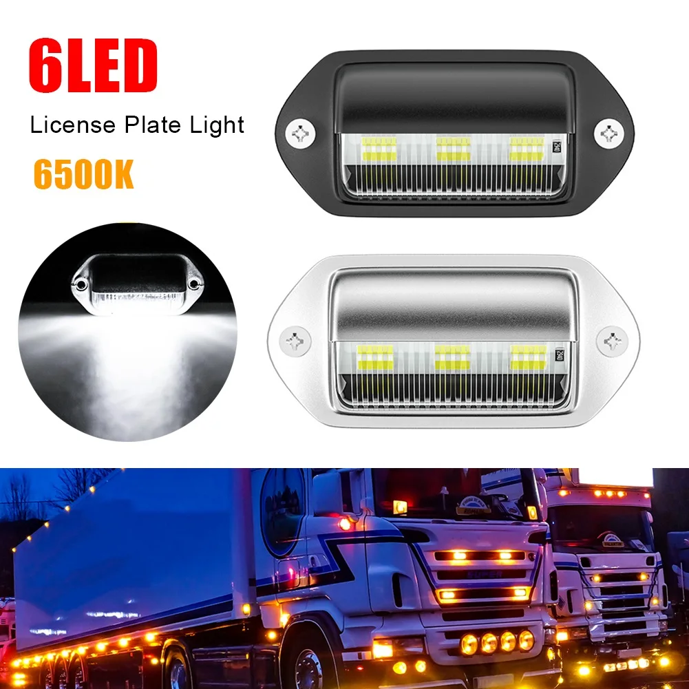 

2pcs 6LED Car License Plate Lights 12-24V LED Side Marker 6500K White Warning Signal Waterproof for SUVs Trucks Trailers Buses