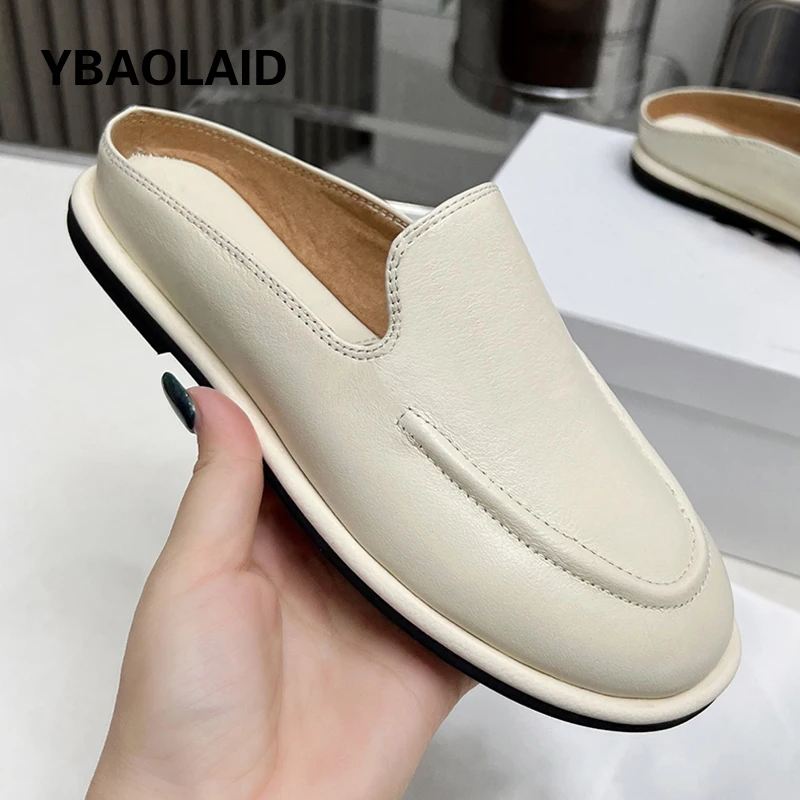 

Closed Round Toe Lazy Women Mules Shoe 2024 New Fashion Outside Casual Half Slippers Comfortable Slip on Flat Heels Slides Women