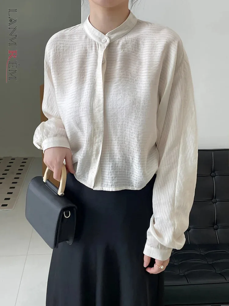 

[LANMREM] Sunscreen Stand Neck Shirts For Women Single Breasted Long Sleeve Short Blouses Fashion 2024 Summer New 26D8958