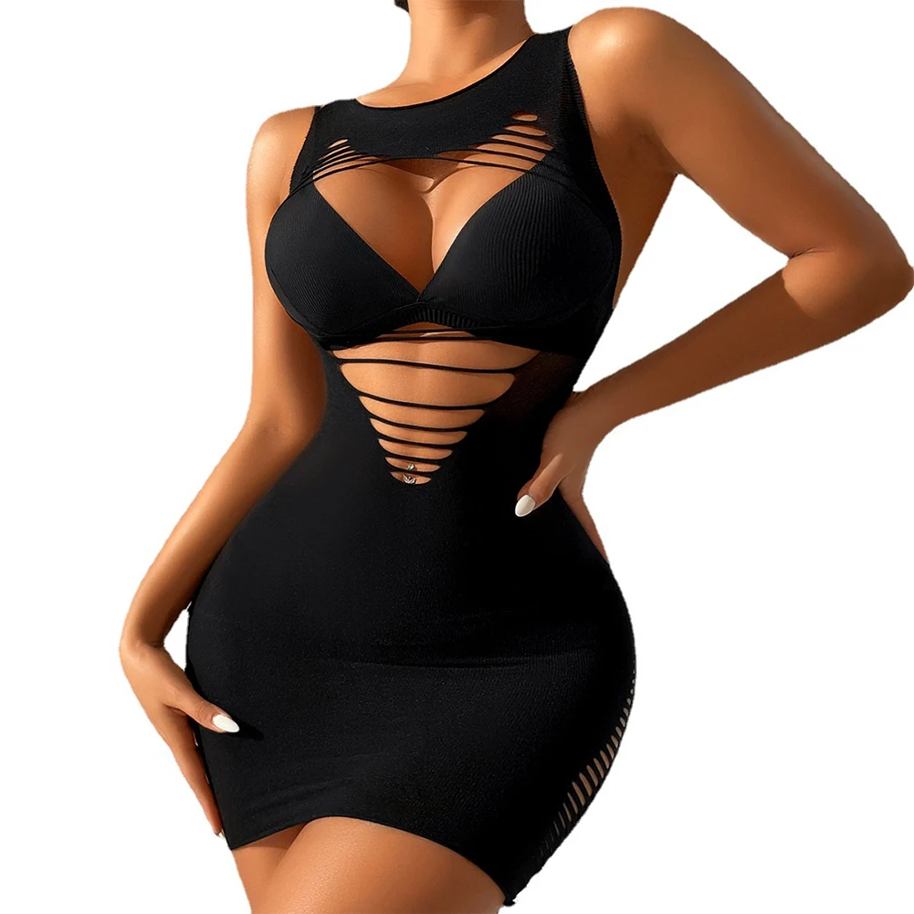 Women Sexy Fishnet Hollow Out Nightdress See Through Transparent Mesh Sleeveless Short Dress Bodycon Slim O Neck Black Lingerie
Women Sexy Fishnet Hollow Out Nightdress See Through Transparent Mesh Sleeveless Short Dress Bodycon Slim O Neck Black Lingerie