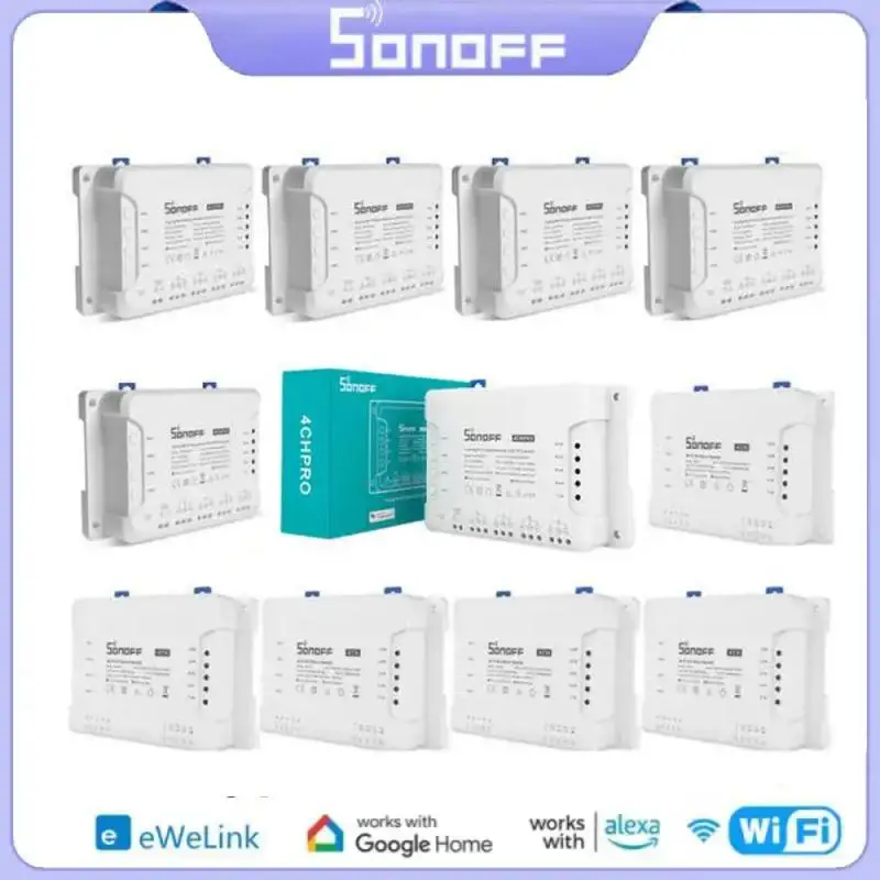 

SONOFF 4CH R3 /4CH PRO R3 4 Gang Smart WIFI Switch 433MHZ Din Rail Mounting Wireless Remote Control Timer DIY Switch Via Ewelink