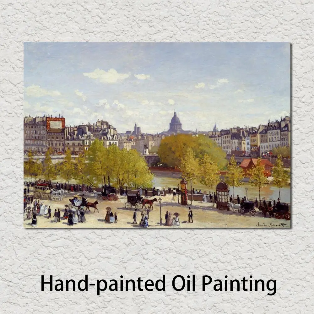 

Handmade Claude Monet Oil Painting Wharf of Louvre Paris Landscape Canvas Art Modern Artwork for Living Room Decor High Quality