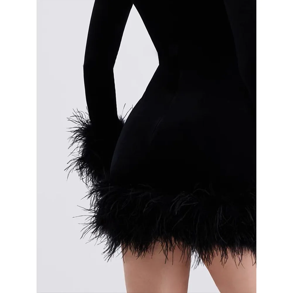 Black Velvet Feather Sleeve Wrap Hip Annual Party Dresses Celebrity Birthday Party Dresses Performance Prom Small Dresses
Black Velvet Feather Sleeve Wrap Hip Annual Party Dresses Celebrity Birthday Party Dresses Performance Prom Small Dresses