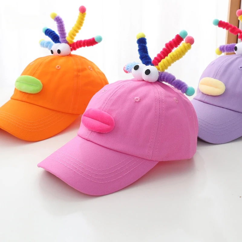 

2024 Kids Funny Cotton Peaked Caps Boys Cartoon UV Sun Protection Baseball Cap Girls Outdoor Fashion Hat 2-6Y