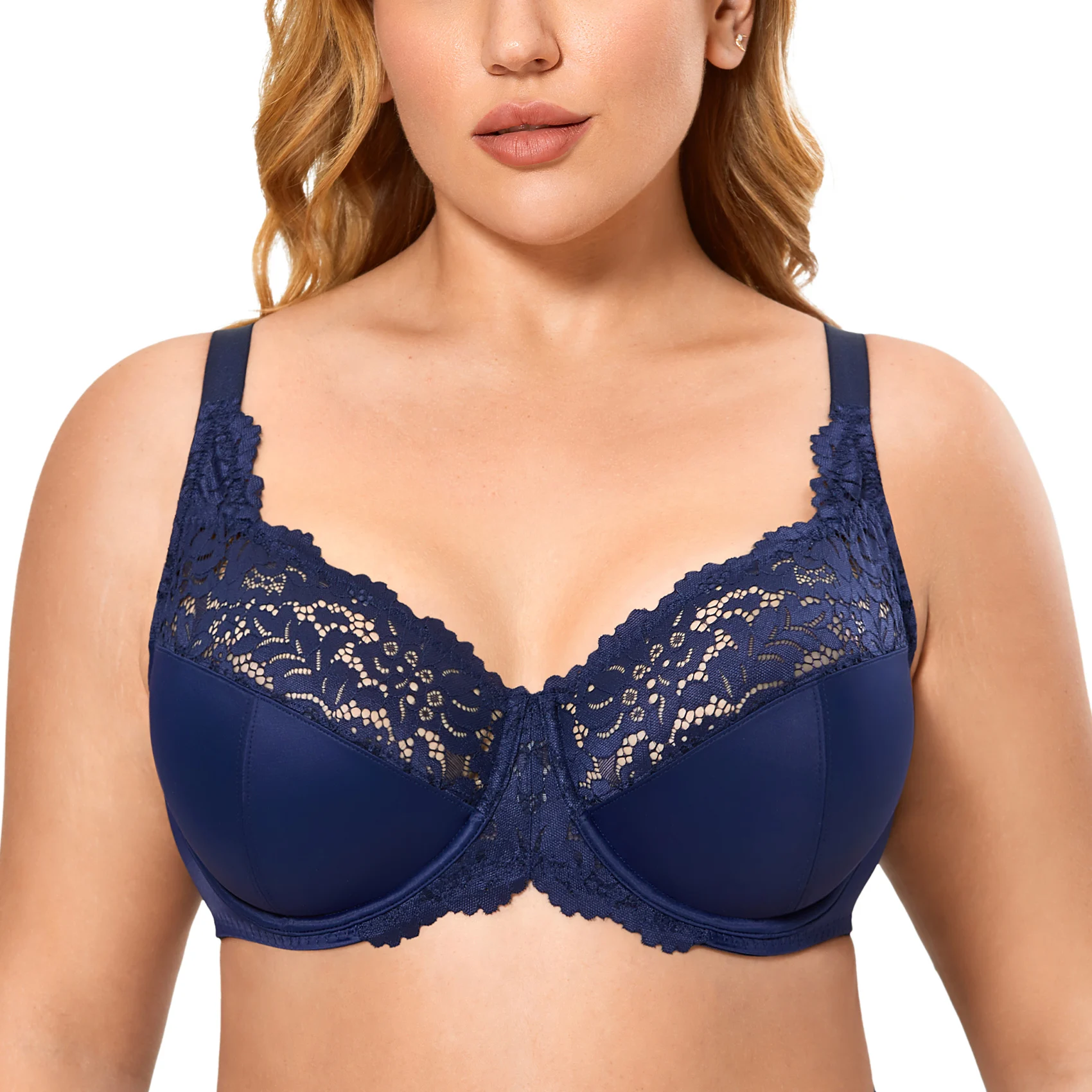 

Women's Plus Size Full Coverage Lace Minimizer Bra Unlined Underwire Floral Sexy Sheer B C D DD E F G