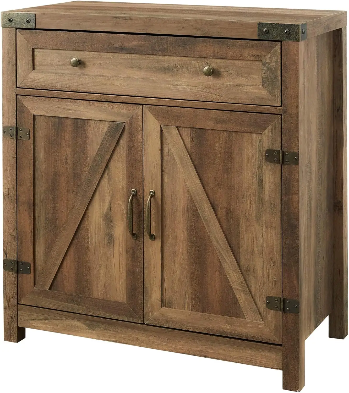 

Modern Farmhouse Double Barn Door Accent Cabinet, 30 Inch, Rustic Oak, Without Fireplace