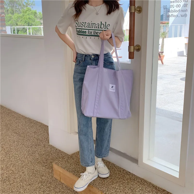 Women's Bag Cotton Canvas Shoulder Handbag Eco Fabric Handbag Solid School Books Tote Bag Portable Shopping Bag Sac À Main Femme Women's Bag Cotton Canvas Shoulder Handbag Eco Fabric Handbag Solid School Books Tote Bag Portable Shopping Bag Sac À Main Femme